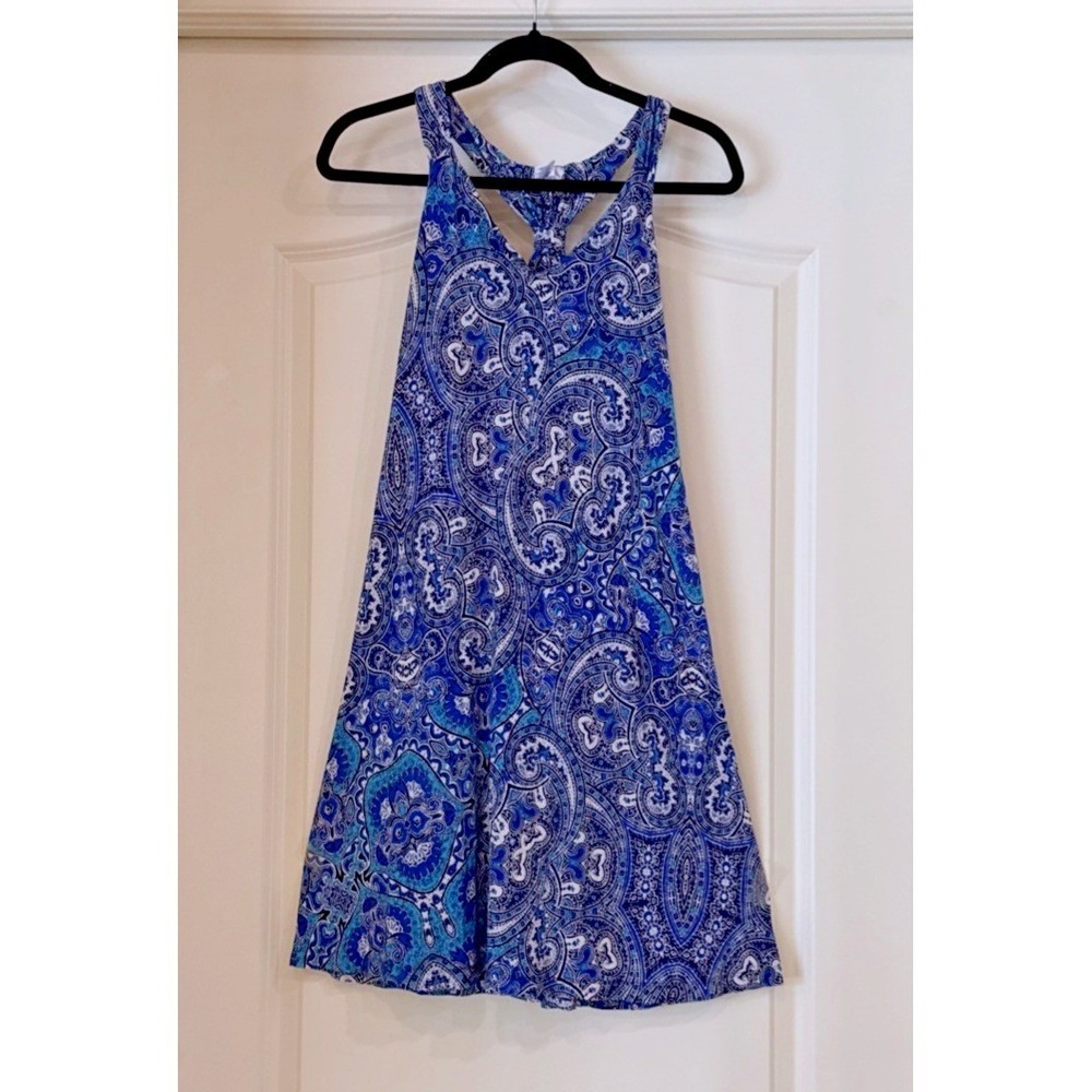 Sigrid Olsen Blue Paisley Racerback A-Line Dress with Shelf Bra Small